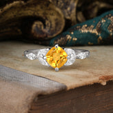 Cushion Cut 1 Carat Citrine Anniversary Ring Classic Side Stone Ring